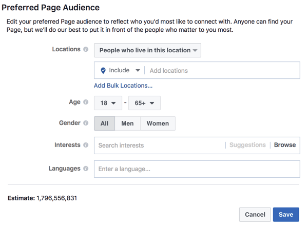 Definer et foretrukket publikum for å hjelpe Facebook med å forstå hvem du vil nå med innleggene dine.