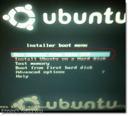 kjør ubuntu form denne usb