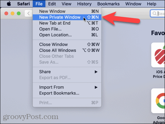 Velg Nytt privat vindu i Safari på Mac