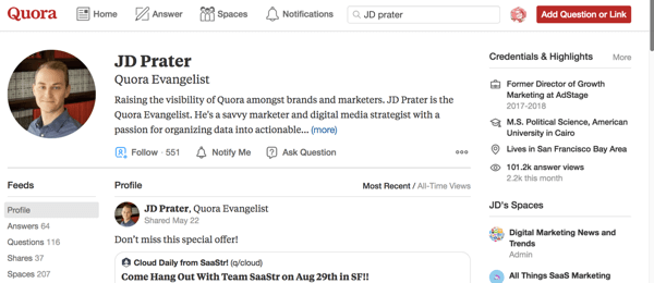 JD Praters profil på Quora.