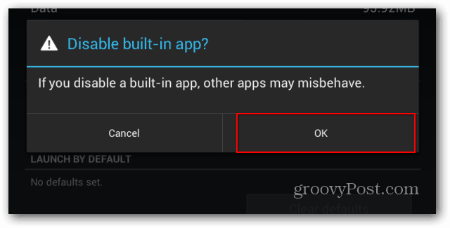 Bekreft deaktiver standardapp Nexus 7
