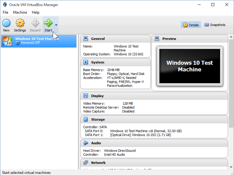 12 Start virtuell maskin (installering av Windows 10)