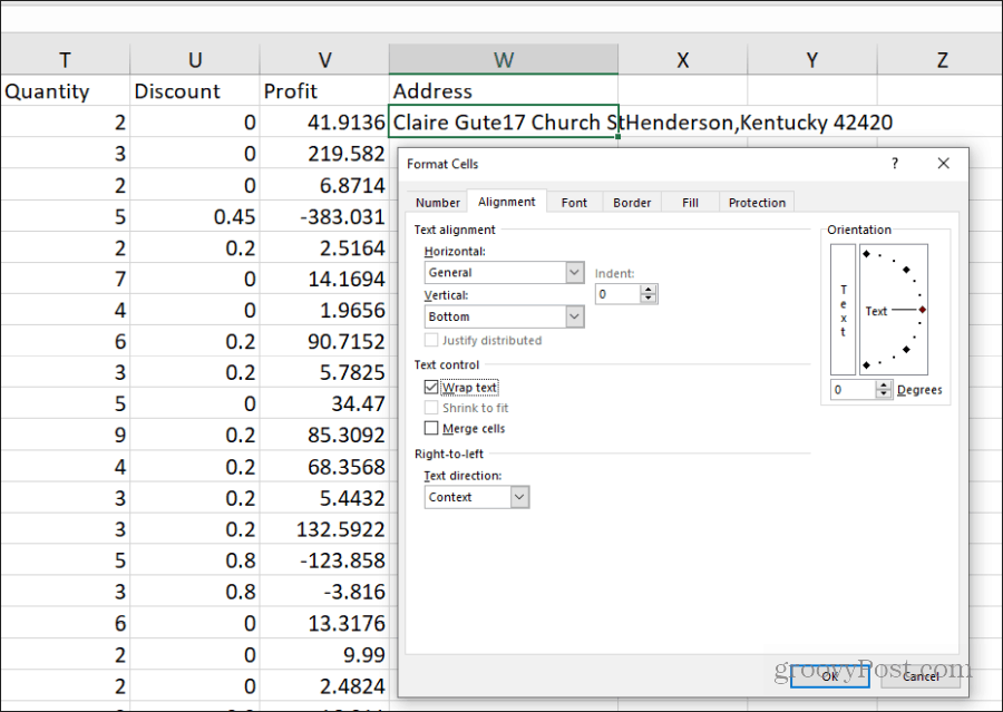 innstille innpakningstekst i Excel
