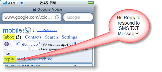 Google Voice Mobile SMS TXT-melding Svar