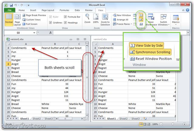 synkronisert rulling med MS Office 2010 Excel