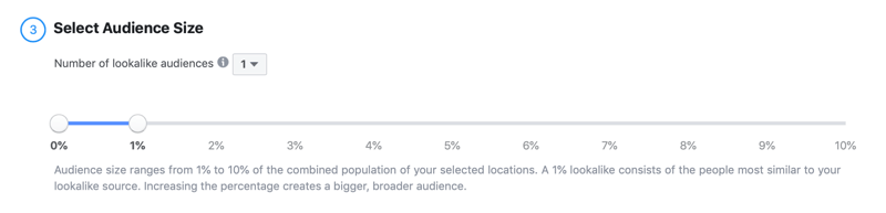 velg publikumsstørrelse for Facebook lookalike