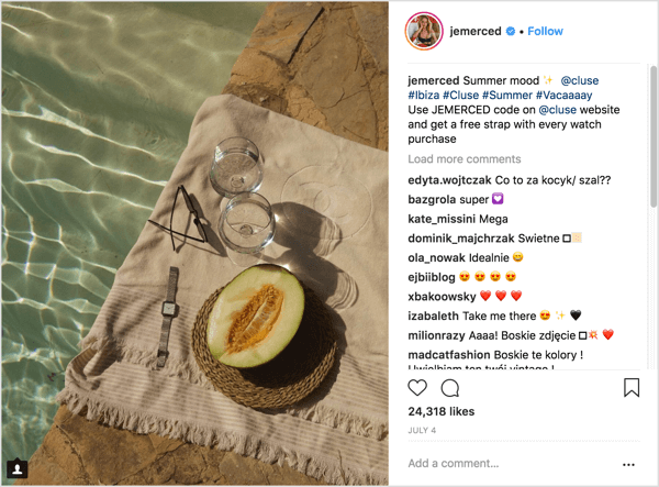 Eksempel på Instagram-influencer-kampanjepost med unik tilbudskode