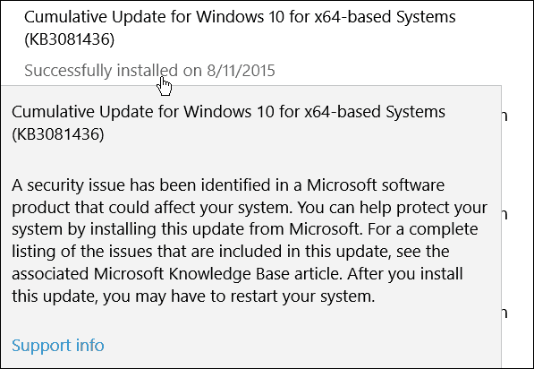Microsofts andre kumulative oppdatering for Windows 10 (KB3081436)