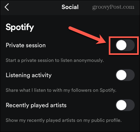 Spotify mobil privat økt