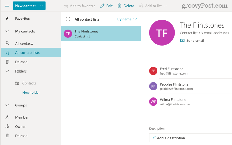 Kontaktliste i Outlook online