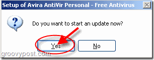 Be ja for å la Avira AntiVir Personal oppdatere seg automatisk