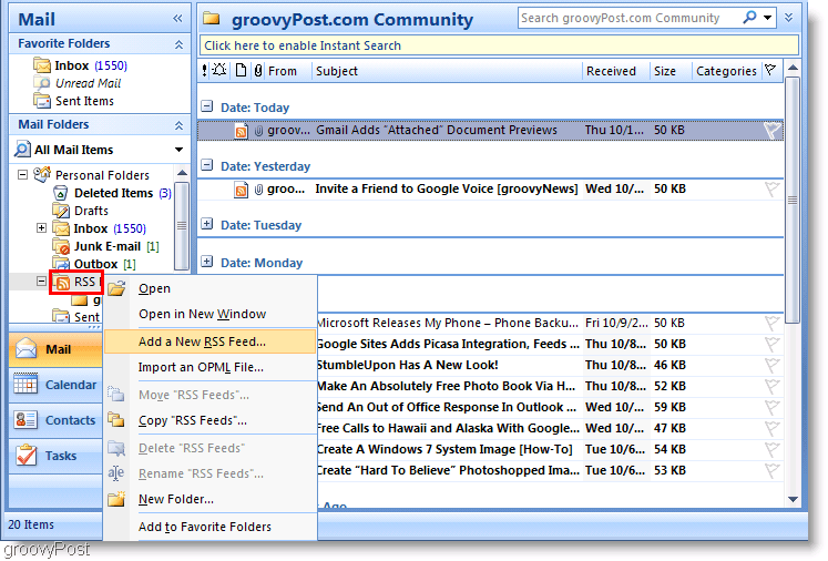 Konfigurer og les RSS-feeder i Outlook 2007 [Slik gjør du det]