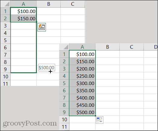 Excel Autofyll valutamønster
