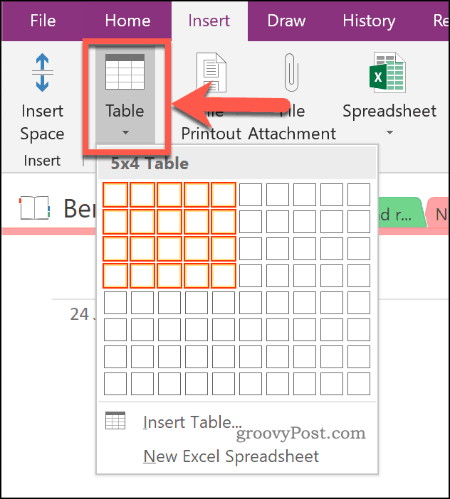 Setter inn et nytt bord i OneNote