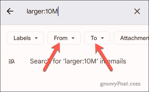 Angi flere søkekriterier for et søk i Gmail på mobil