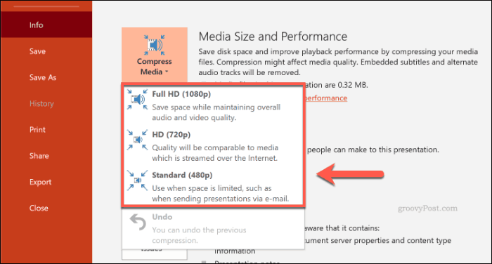 Komprimere mediealternativer i PowerPoint