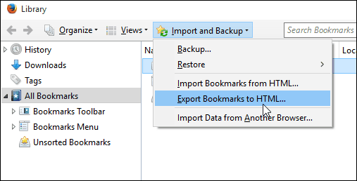 7eksporter bokmerker Firefox