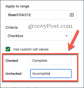 Google Sheets egendefinerte celleverdier