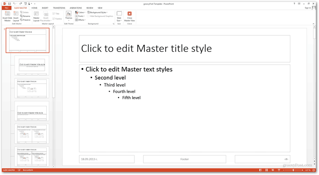 Office 2013 Mal Lag Lag Tilpasset design POTX Tilpass Slideslides Opplæring Hvordan skyve Master View