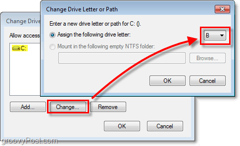 tilordne et nytt stasjonsbrev til harddisken på Windows 7