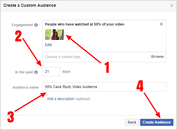 Klikk på knappen Opprett målgruppe for å fullføre opprettelsen av ditt tilpassede publikum.