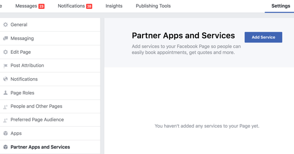 Klikk på Partner-apper og -tjenester på Facebook-siden Innstillinger.
