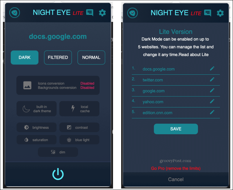 Night Eye-utvidelse i Safari