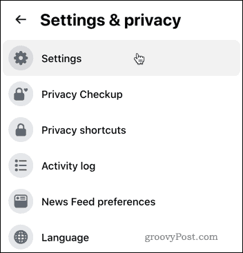 Facebook Settings & Privacy-området