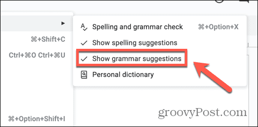 Vis staveforslag er slått av er en vanlig årsak til at stavekontrollen i Google Dokumenter ikke fungerer