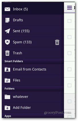 Yahoo Mail Android-menyen