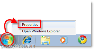 start menyegenskaper i Windows 7