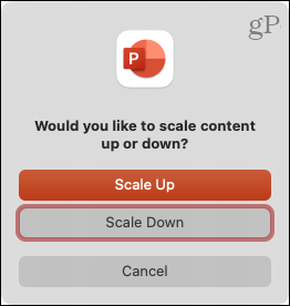 Velg Scale Up eller Scale Down