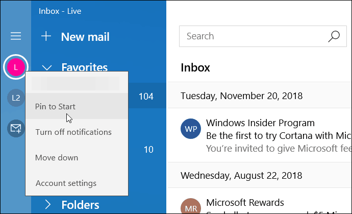 Modern Mail App Pin å starte