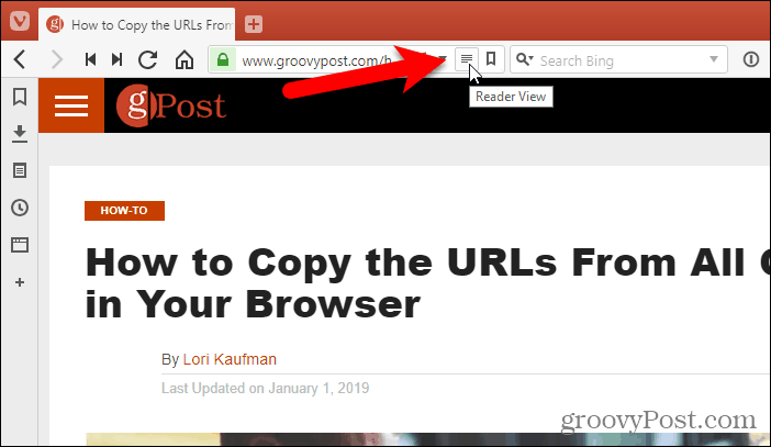 Klikk Leservisning i adressefeltet i Vivaldi