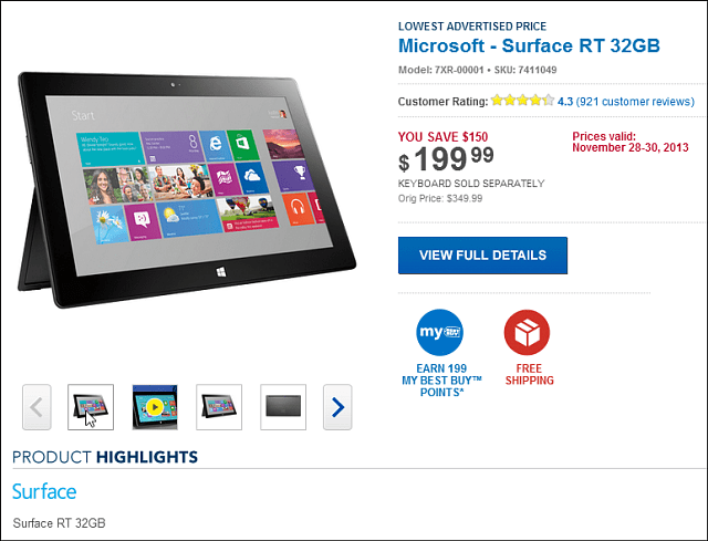 Best Buy Black Friday-avtale: Microsoft Surface RT 32 GB 199 dollar