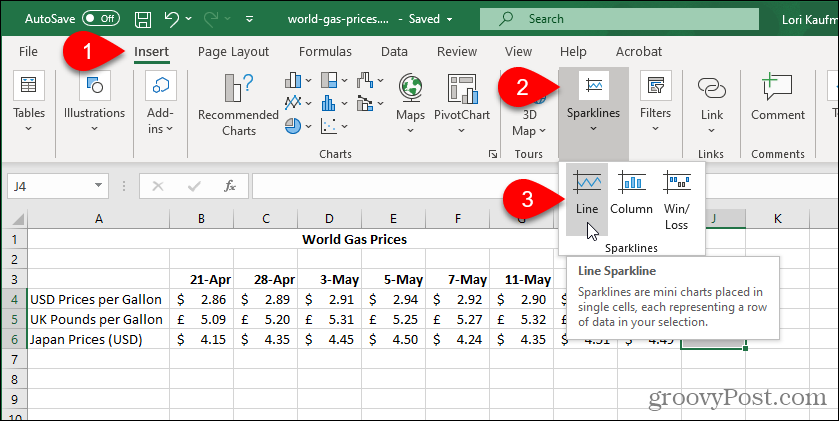 Velg Excel Sparkline Type