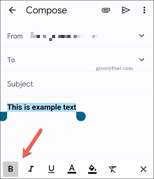 Tekstformateringsverktøylinjen i Gmail-appen på mobil