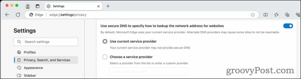 Krypterte DNS-innstillinger i Microsoft Edge