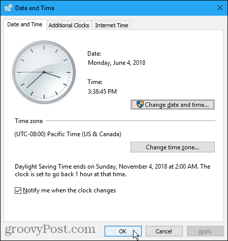 Dato og tid-dialogboks i Windows