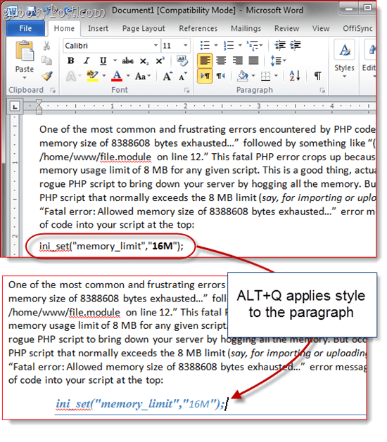 Tastatursnarveier for tilpasset stil Word 2010