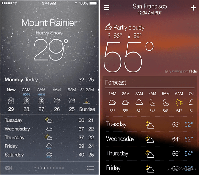 Yahoo og iOS 7 Weather Apps