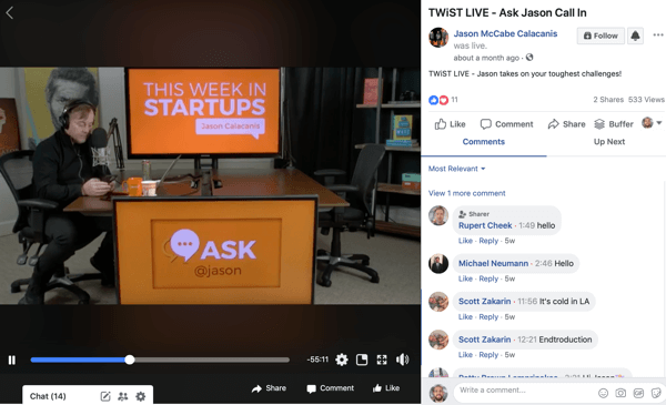 Bruk en seks-trinns arbeidsflyt for å lage video for flere plattformer, eksempel på en live stream Facebook-video fra Jason McCabe Calacanis