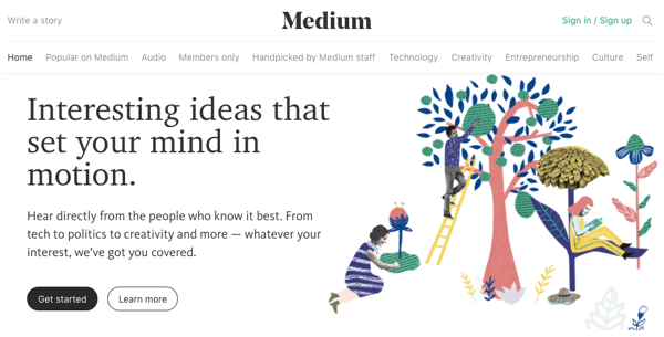 Medium har et innebygd publikum som hjelper deg med å starte posisjoneringen din.