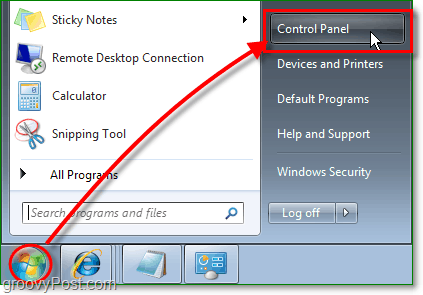 Klikk på Windows 7 start-orb-menyen, og klikk deretter på kontrollpanelet for å begynne å fjerne IE