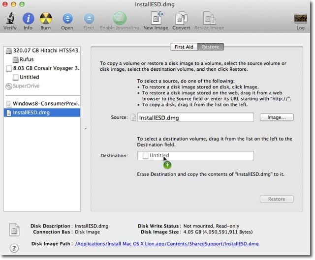 Apple OS X Lion: Hvordan lage oppstartbart diskbilde
