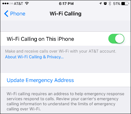 Aktiver Wi-Fi-anrop på en iPhone