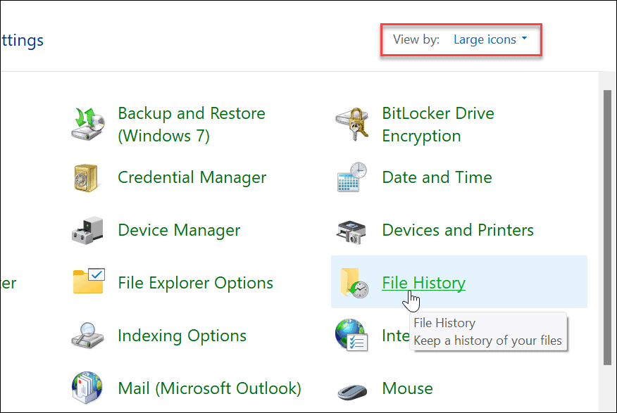 filhistorikk kontrollpanel filhistorikk på Windows 11