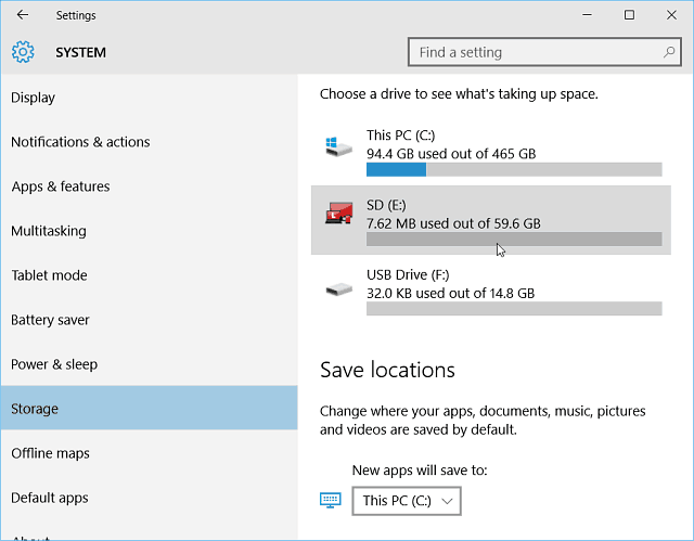 Innstillinger Lagring Windows 10