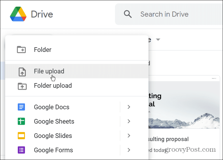 Google Drive-filopplasting
