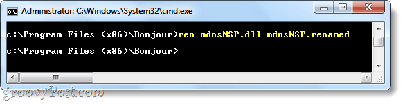 gi nytt navn til mdnsnsp.dll for å forhindre at bonjour lastes inn